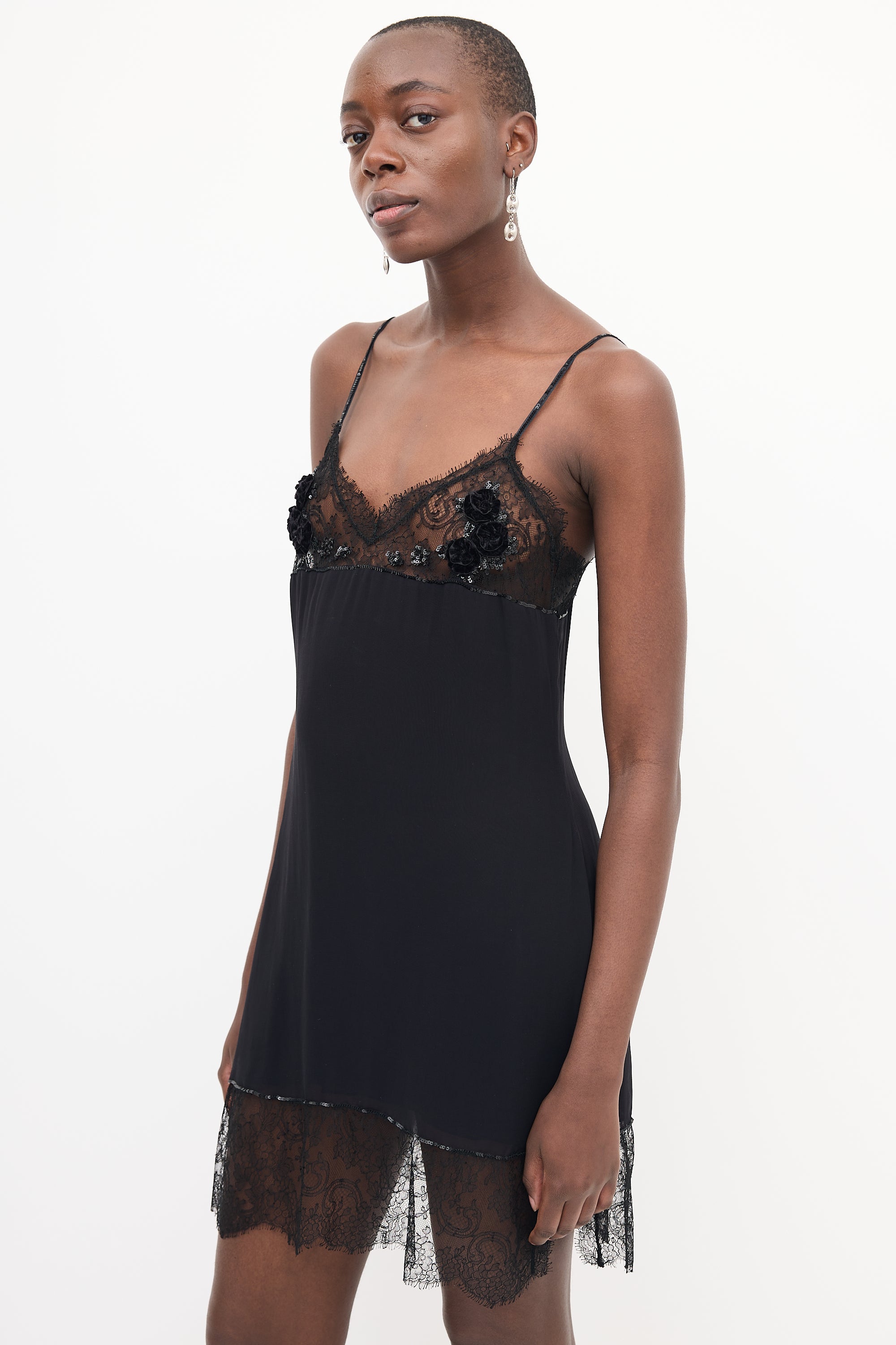 Blumarine // Black Lace Sequin Embellished Slip Dress VSP Consignment Blumarine // Black Lace Sequin Embellished Slip Dress VSP Consignment