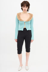 Blumarine Faux Fur Scoop Neck Cardigan