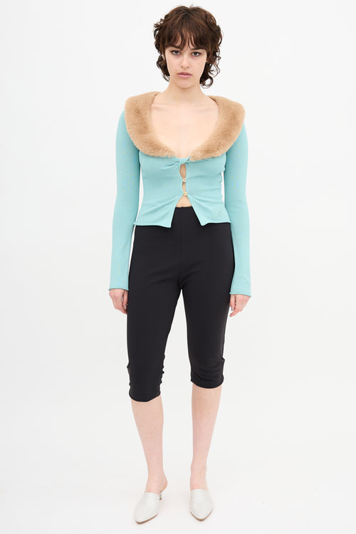 Blumarine Faux Fur Scoop Neck Cardigan