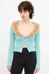 Blumarine Faux Fur Scoop Neck Cardigan