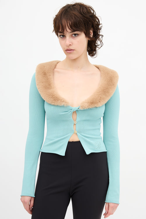 Blumarine Faux Fur Scoop Neck Cardigan