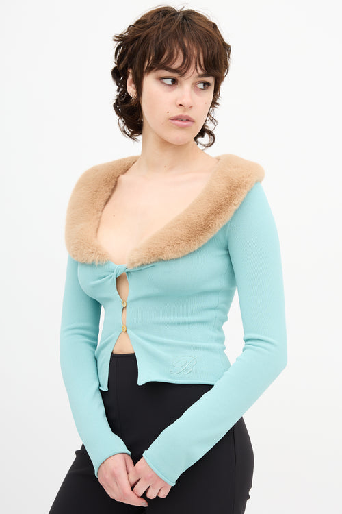 Blumarine Faux Fur Scoop Neck Cardigan