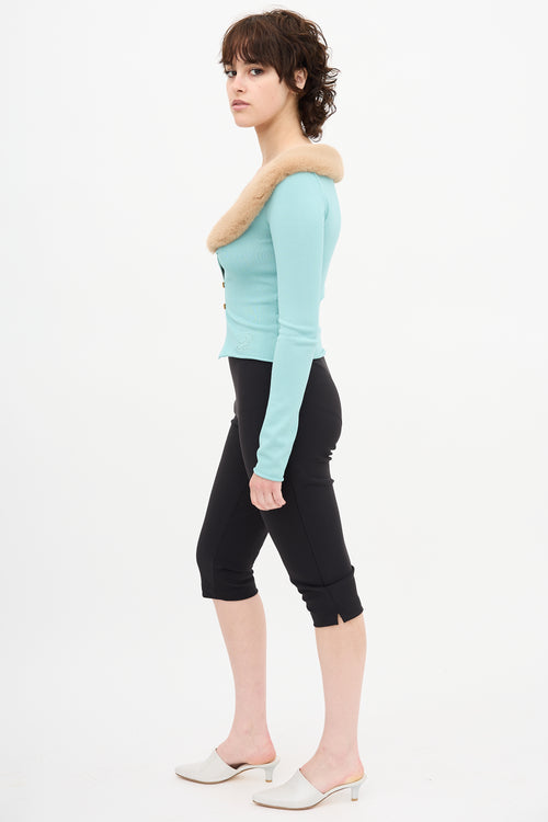 Blumarine Faux Fur Scoop Neck Cardigan