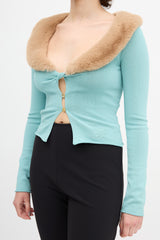 Blumarine Faux Fur Scoop Neck Cardigan