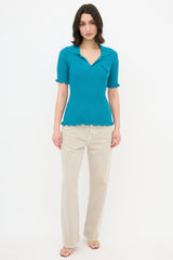 Bottega Veneta Salon 01 Ribbed Short Sleeve Wool Polo