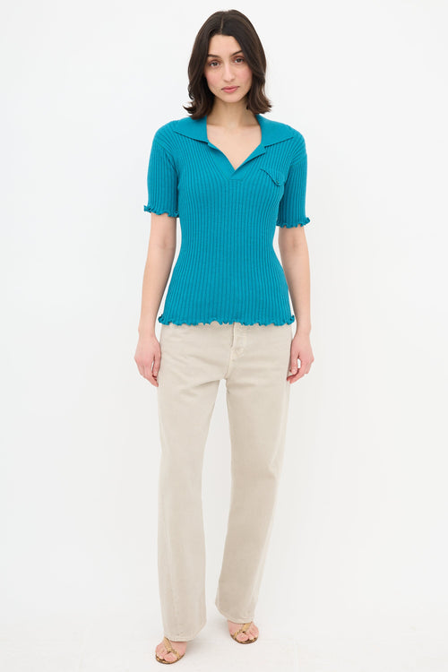 Bottega Veneta Salon 01 Ribbed Short Sleeve Wool Polo