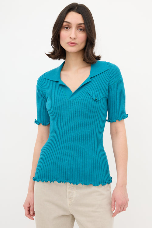 Bottega Veneta Salon 01 Ribbed Short Sleeve Wool Polo