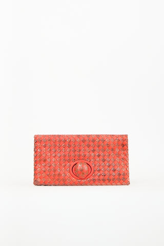 Bottega Veneta Orange Leather Textured Intrecciato Clutch