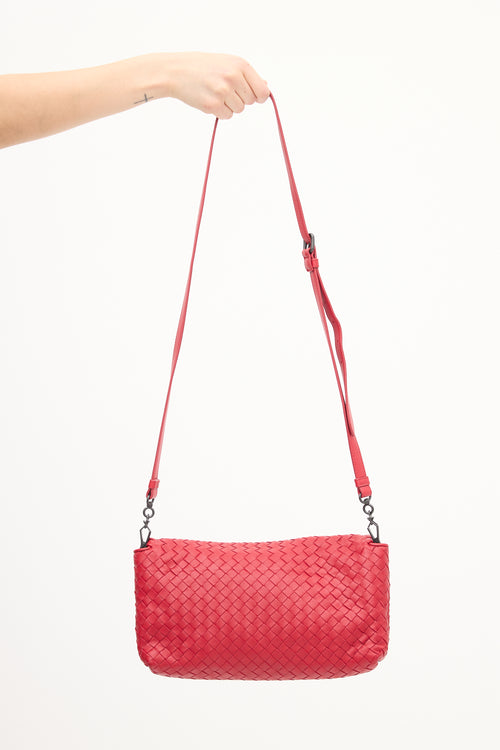 Bottega Veneta Red Leather Intrecciato Full Flap Crossbody Bag