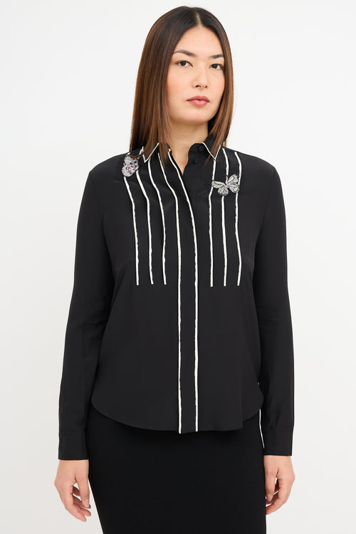 Bottega Veneta Black Silk & White Contrast Pleat Shirt