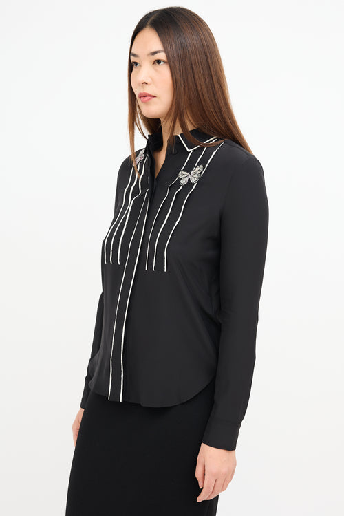 Bottega Veneta Black Silk & White Contrast Pleat Shirt