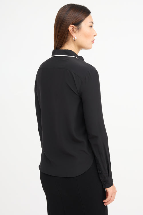 Bottega Veneta Black Silk & White Contrast Pleat Shirt