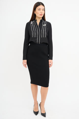 Bottega Veneta Black Silk & White Contrast Pleat Shirt