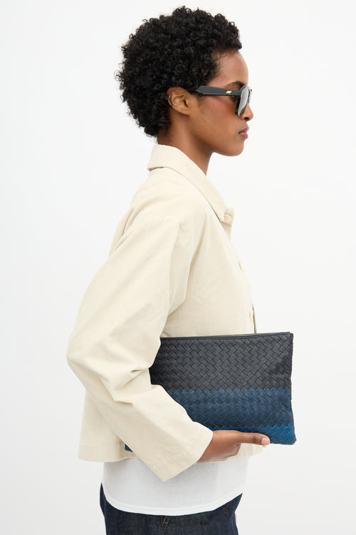 Bottega Veneta Leather Intrecciato Zip Pouch