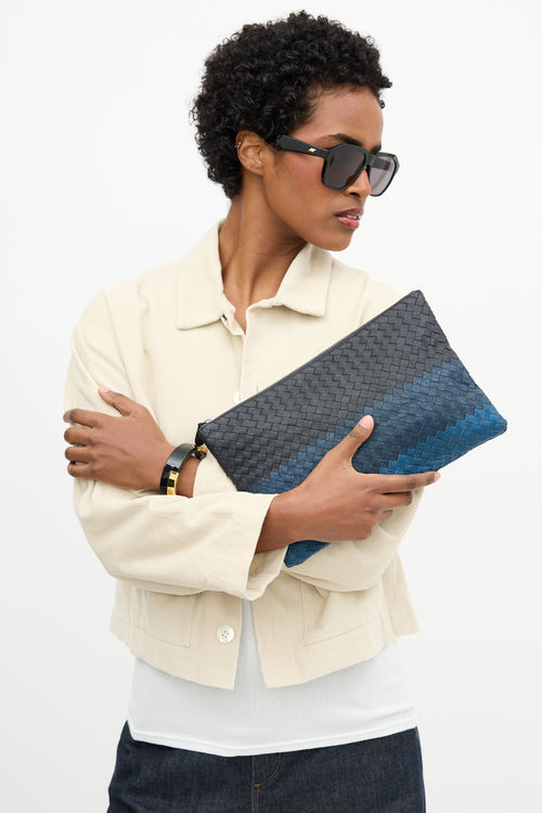 Bottega Veneta Leather Intrecciato Zip Pouch