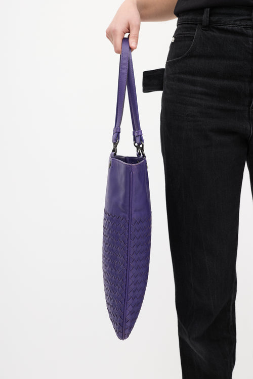 Bottega Veneta Purple Leather Intrecciato Tote Bag