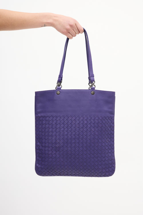 Bottega Veneta Purple Leather Intrecciato Tote Bag