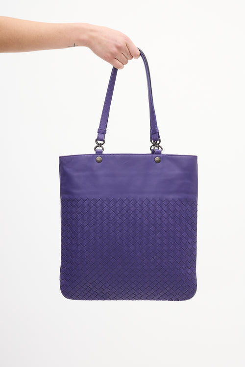 Bottega Veneta Purple Leather Intrecciato Tote Bag