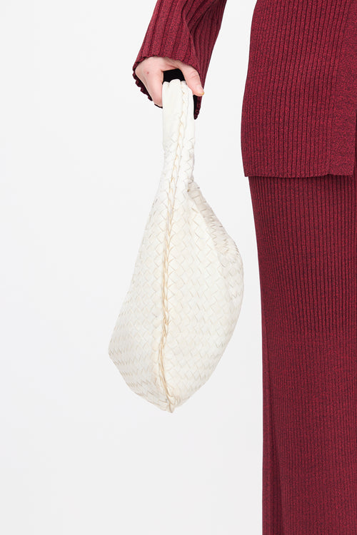 Bottega Veneta White Leather Intrecciato Shoulder Bag