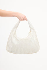 Bottega Veneta White Leather Intrecciato Shoulder Bag