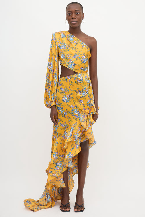 Bronx & Banco Satin Silk Floral Ruffled Dress