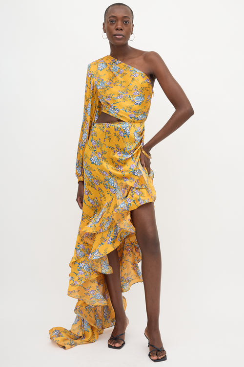 Bronx & Banco Satin Silk Floral Ruffled Dress