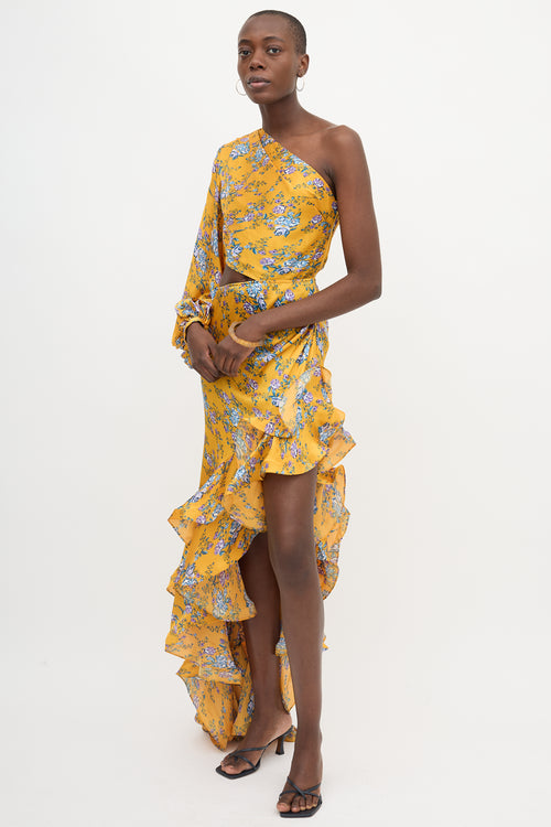 Bronx & Banco Satin Silk Floral Ruffled Dress