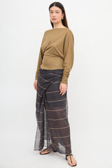 Brunello Cucinelli Silk Stripe Overlay Skirt