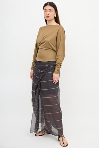 Brunello Cucinelli Silk Stripe Overlay Skirt