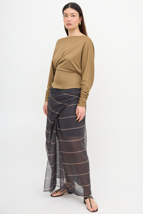 Brunello Cucinelli Silk Stripe Overlay Skirt