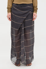 Brunello Cucinelli Silk Stripe Overlay Skirt