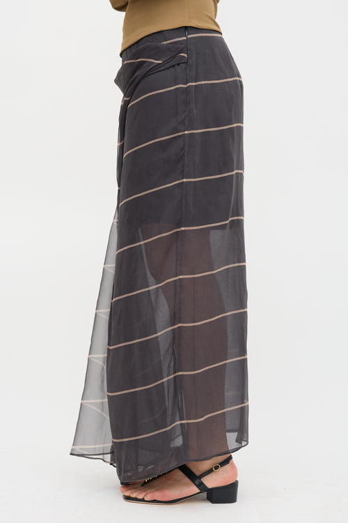 Brunello Cucinelli Silk Stripe Overlay Skirt