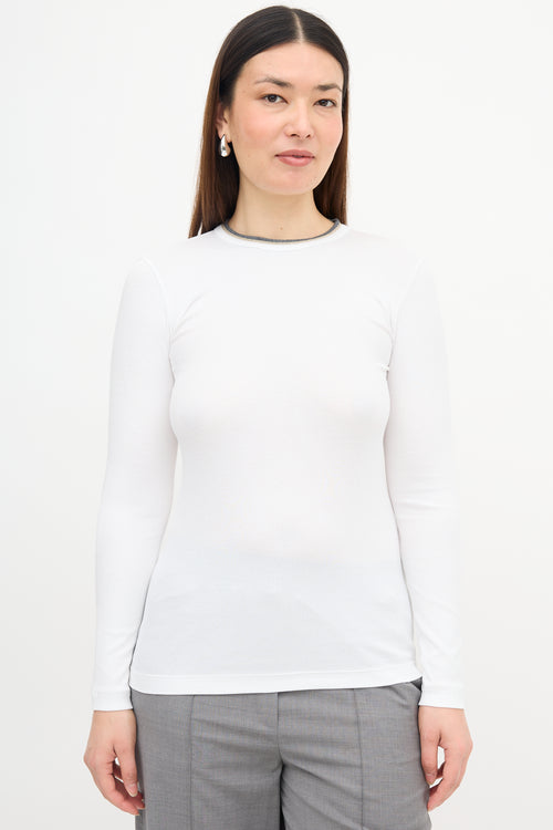 Brunello Cucinelli Monili Trim Ribbed Knit Top