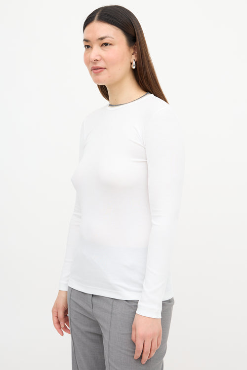 Brunello Cucinelli Monili Trim Ribbed Knit Top