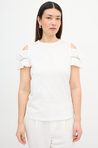 Brunello Cucinelli Ruffle Cold Shoulder T-Shirt