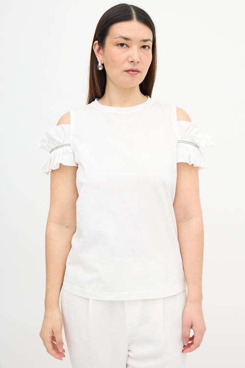 Brunello Cucinelli Ruffle Cold Shoulder T-Shirt