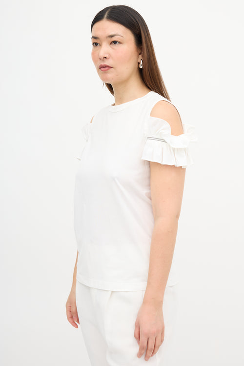Brunello Cucinelli Ruffle Cold Shoulder T-Shirt