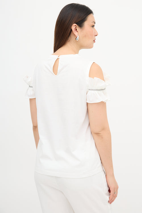 Brunello Cucinelli Ruffle Cold Shoulder T-Shirt