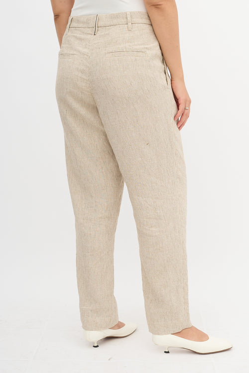 Brunello Cucinelli Linen Pinstripe Monili Trouser