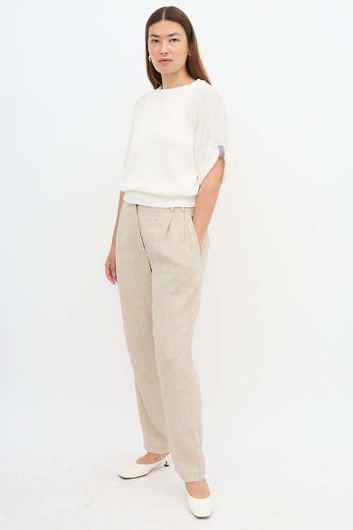 Brunello Cucinelli Linen Pinstripe Monili Trouser