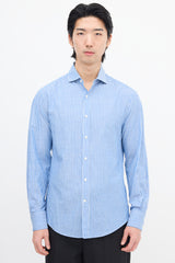 Brunello Cucinelli Blue & White Wide Pinstripe Slim Shirt