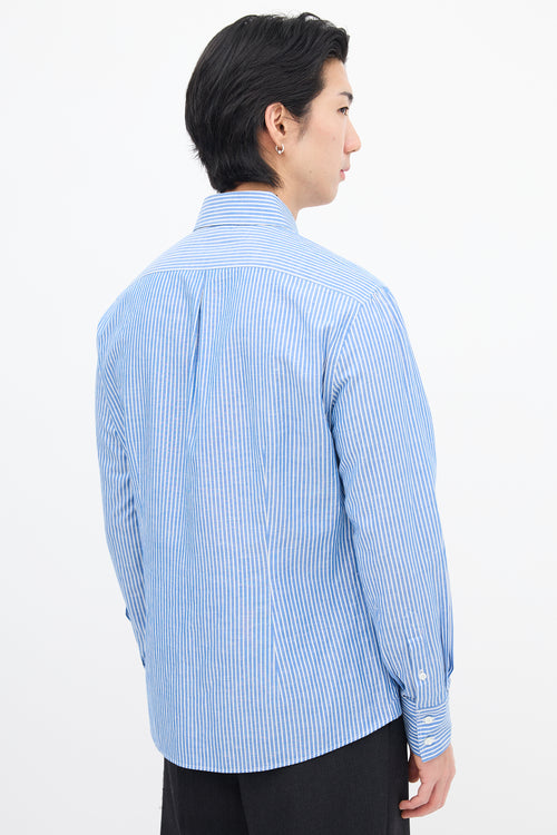 Brunello Cucinelli Blue & White Wide Pinstripe Slim Shirt