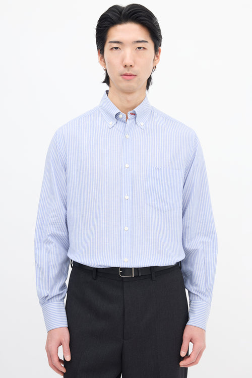 Brunello Cucinelli Blue & White Wide Pinstripe Shirt