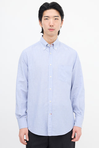 Brunello Cucinelli Blue & White Wide Pinstripe Shirt