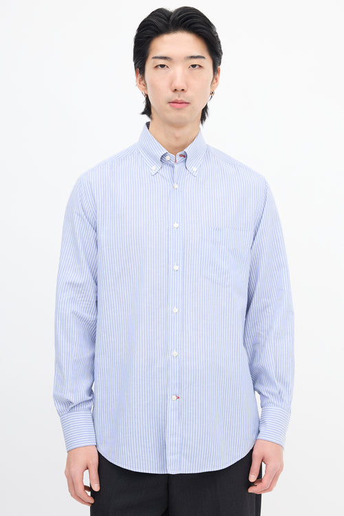 Brunello Cucinelli Blue & White Wide Pinstripe Shirt