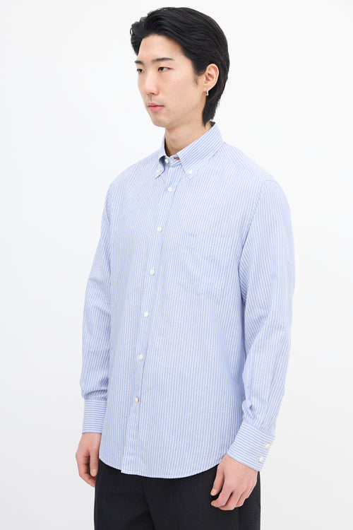 Brunello Cucinelli Blue & White Wide Pinstripe Shirt
