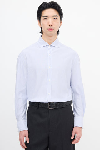 Brunello Cucinelli Blue & White Pinstripe Slim Shirt