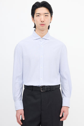Brunello Cucinelli Blue & White Pinstripe Slim Shirt