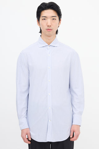 Brunello Cucinelli Blue & White Pinstripe Slim Shirt