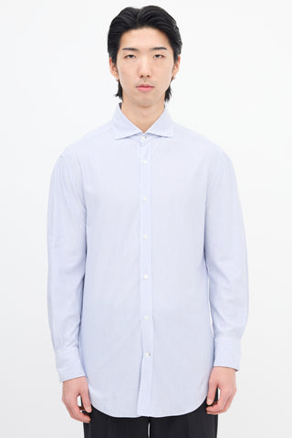 Brunello Cucinelli Blue & White Pinstripe Slim Shirt